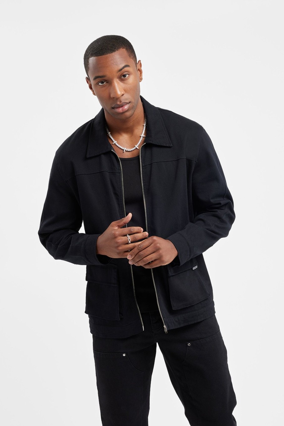 Outerwear | cernucci Outerwear Cernucci Cargo Harrington Jacket - Black