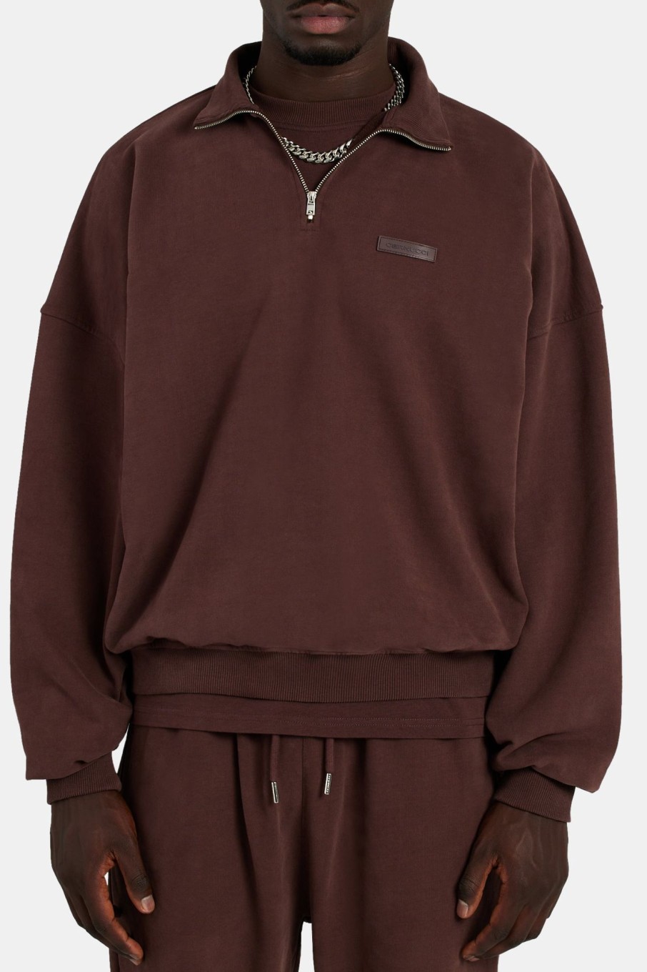 Hoodies & Sweatshirts | cernucci Hoodies & Sweatshirts Half Zip Sweatshirt - Chestnut