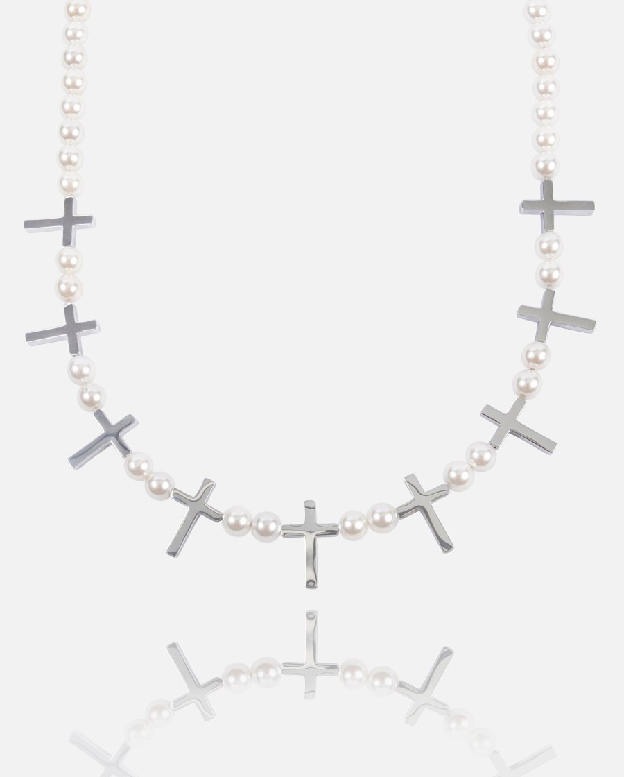 Necklaces | cernucci Necklaces 6Mm Pearl Multi Cross Necklace