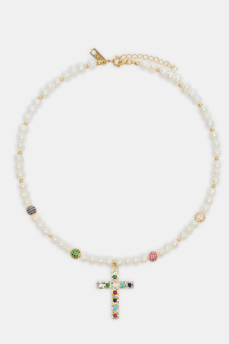 Pearls | JWL-NECK-PRL Pearls Womens Freshwater Pearl U0026 Multi Colour Ice Ball Cross Necklace - Gold