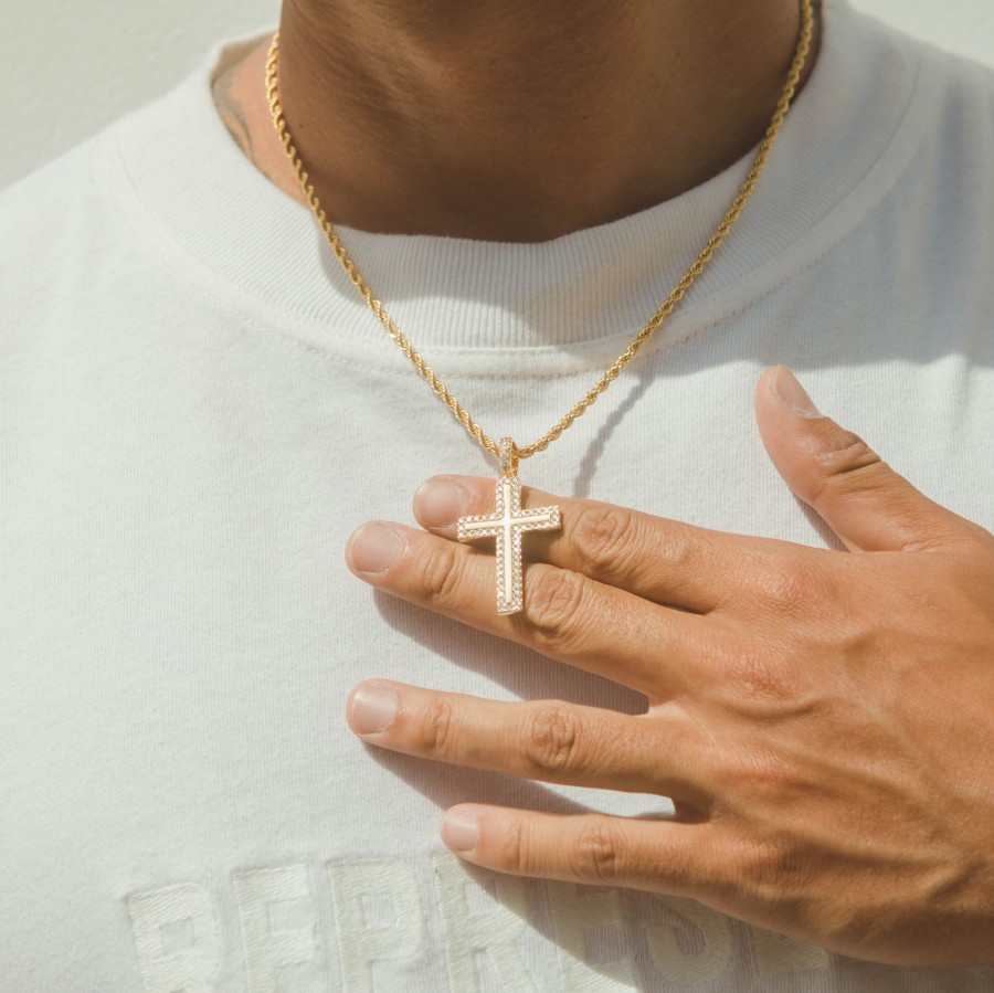 Cross Jewellery | cernucci Cross Jewellery Iced Cross Pendant - Gold