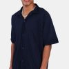 Shirts | CLO-TOP-SHIR Shirts Short Sleeve Pleated Shirt - Navy