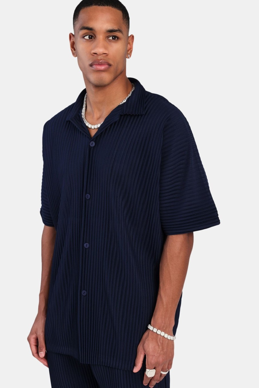 Shirts | CLO-TOP-SHIR Shirts Short Sleeve Pleated Shirt - Navy