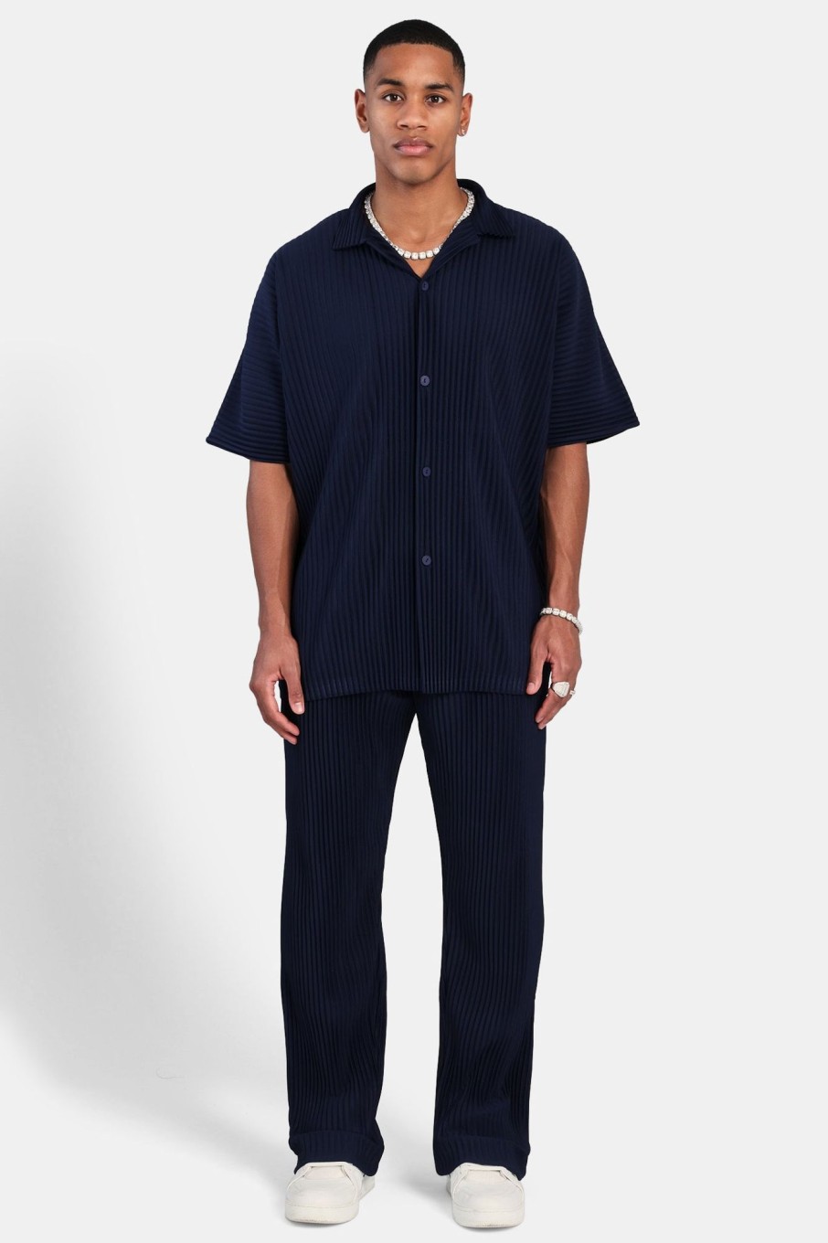 Shirts | CLO-TOP-SHIR Shirts Short Sleeve Pleated Shirt - Navy