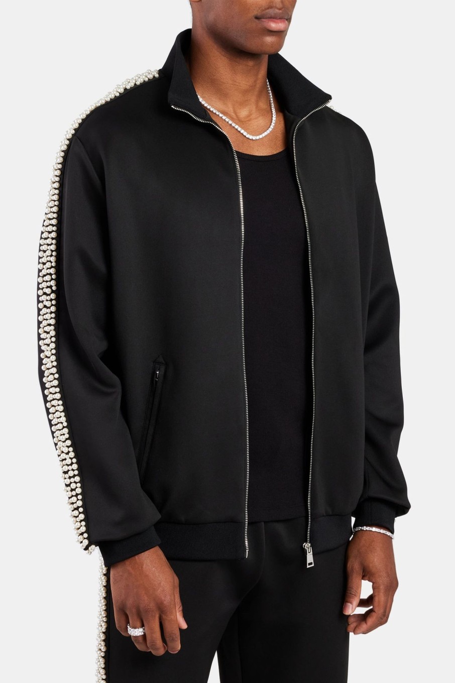 Outerwear | cernucci Outerwear Pearl Detail Track Jacket - Black