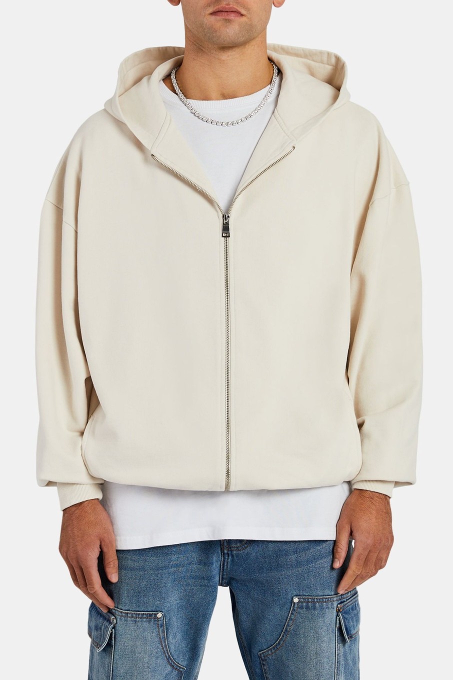 Hoodies & Sweatshirts | cernucci Hoodies & Sweatshirts Oversized Zip Through Hoodie - Oat