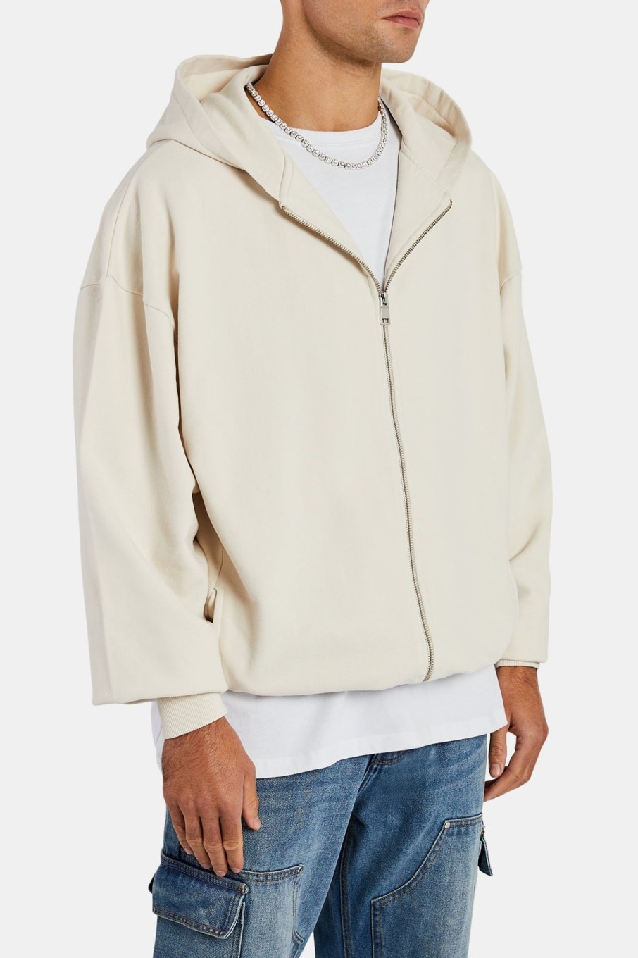 Hoodies & Sweatshirts | cernucci Hoodies & Sweatshirts Oversized Zip Through Hoodie - Oat