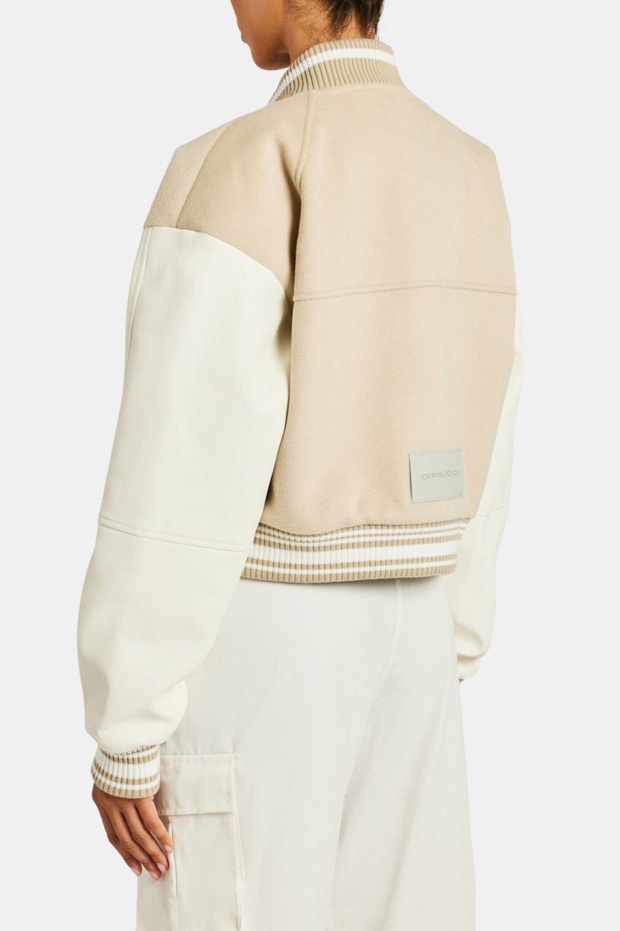 Outerwear | CLO-TOP-OUT Outerwear Cernucci Womens Varsity Bomber Jacket - Stone