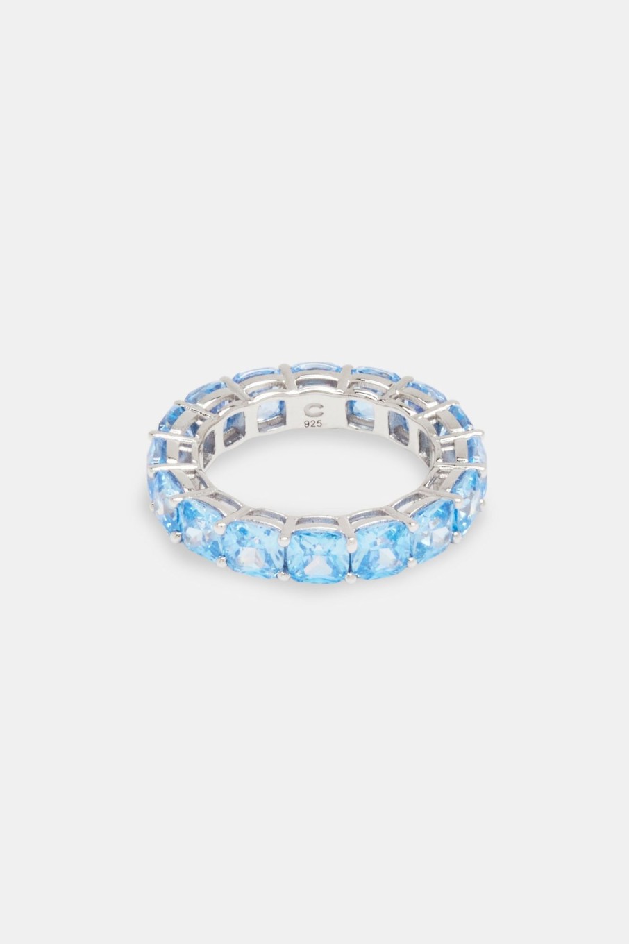 925 Sterling Silver | cernucci 925 Sterling Silver Iced Single Row Tennis Ring - Blue