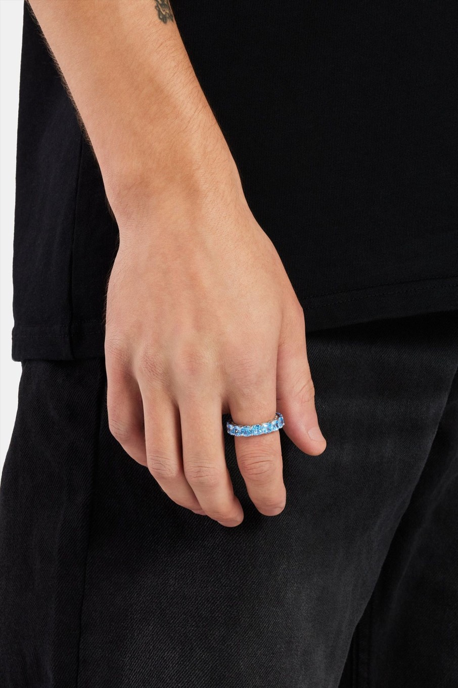 925 Sterling Silver | cernucci 925 Sterling Silver Iced Single Row Tennis Ring - Blue