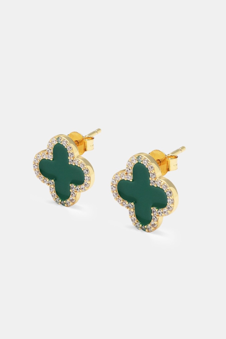 Earrings | JWL-EAR Earrings Green Motif Stud Earrings - Gold