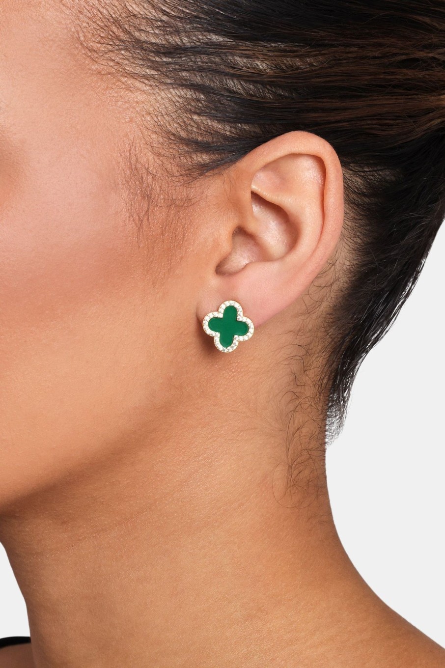 Earrings | JWL-EAR Earrings Green Motif Stud Earrings - Gold