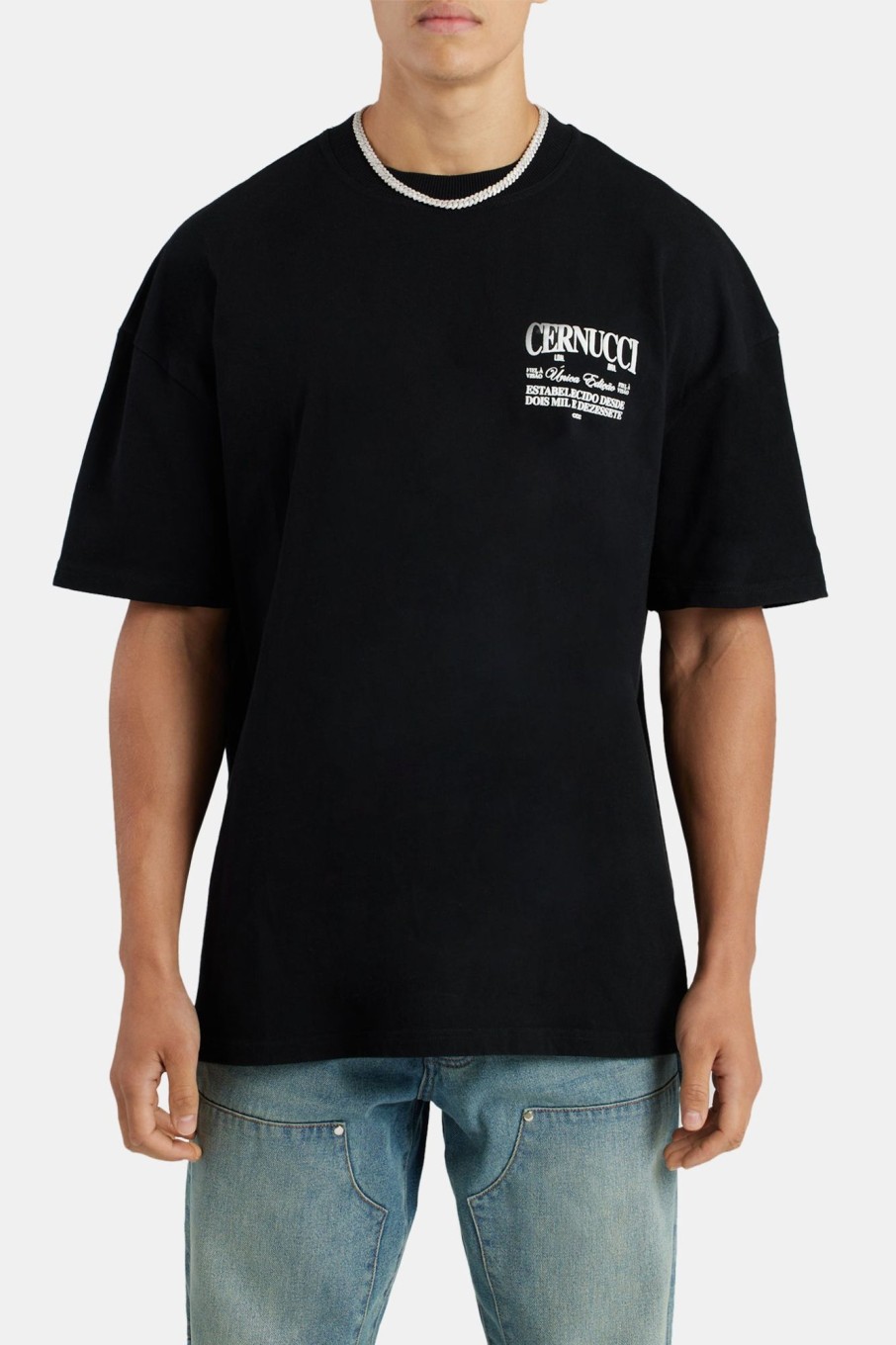 T-Shirts & Vests | cernucci T-Shirts & Vests Oversized Cernucci Text Print T-Shirt - Black