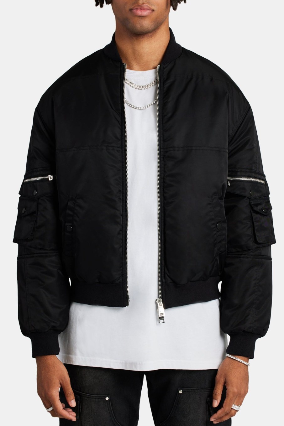 Outerwear | cernucci Outerwear Cargo Bomber Jacket - Black