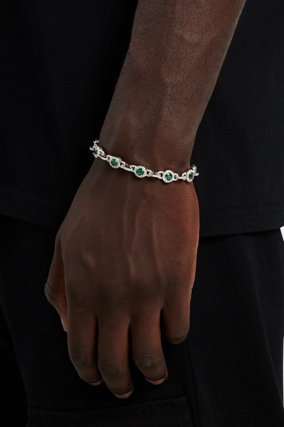 Iced Jewellery | cernucci Iced Jewellery 9Mm Green Centre Link Bracelet