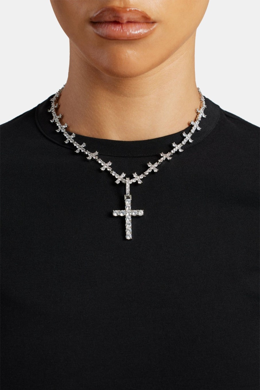 Necklaces | JWL-NECK Necklaces 10Mm Iced Cz Cross Chain With 35Mm Cross Pendant