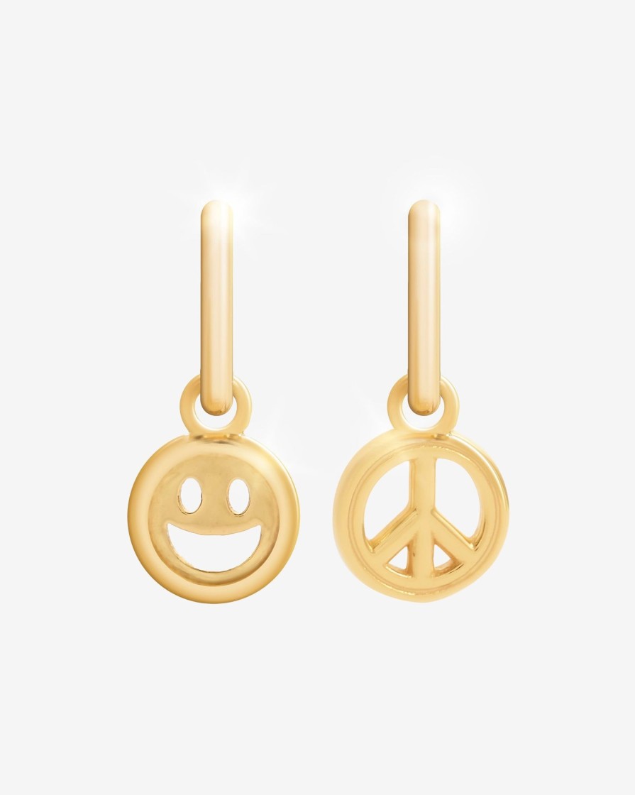 Earrings | JWL-EAR Earrings 2 Pack Happy U0026 Peace Huggie Hoop Earrings - Gold