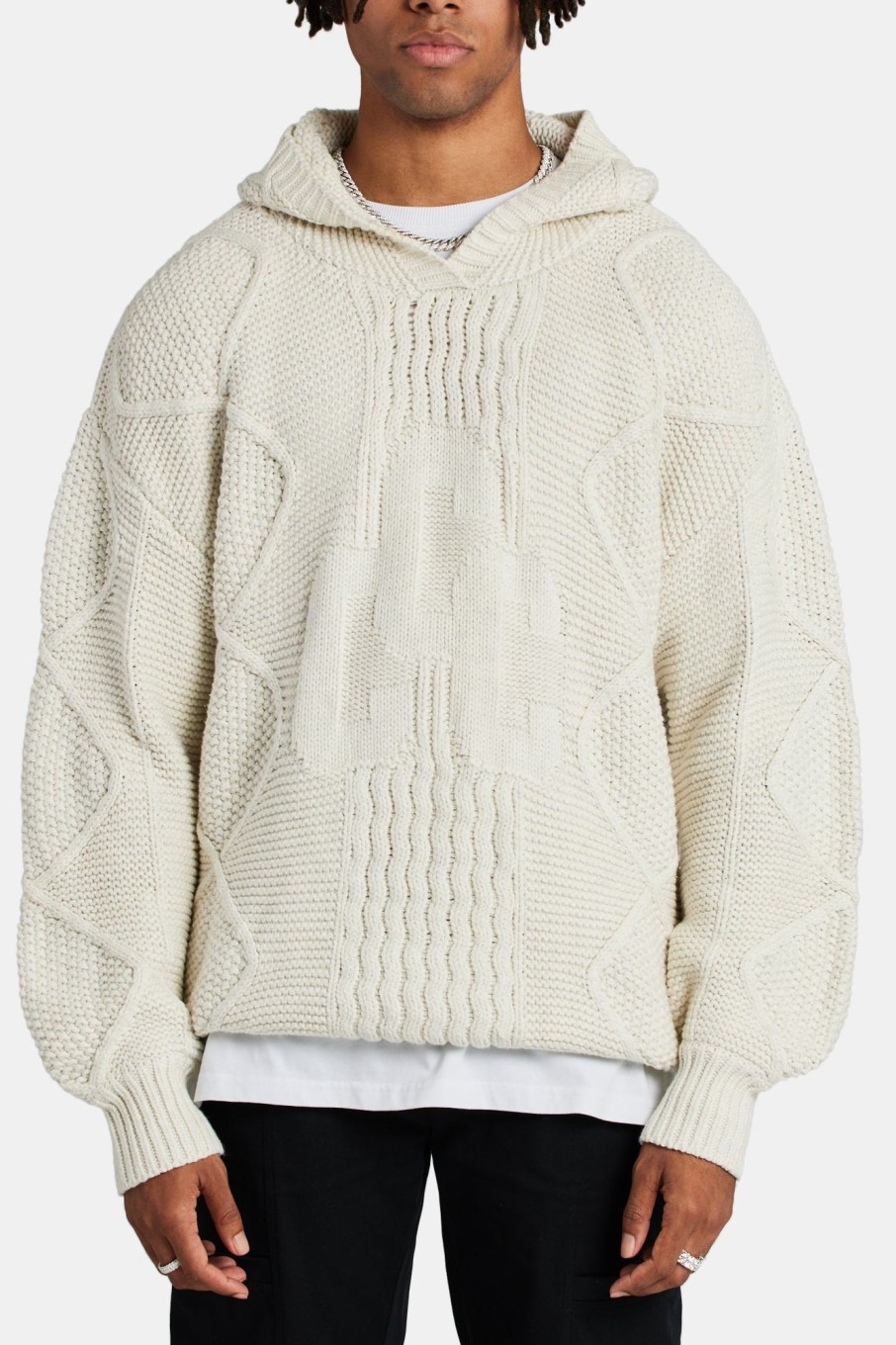 Knitwear | CLO-TOP-HS-KTW-HOOD Knitwear Ccc Cable Knit Varsity Hoodie - Ecru