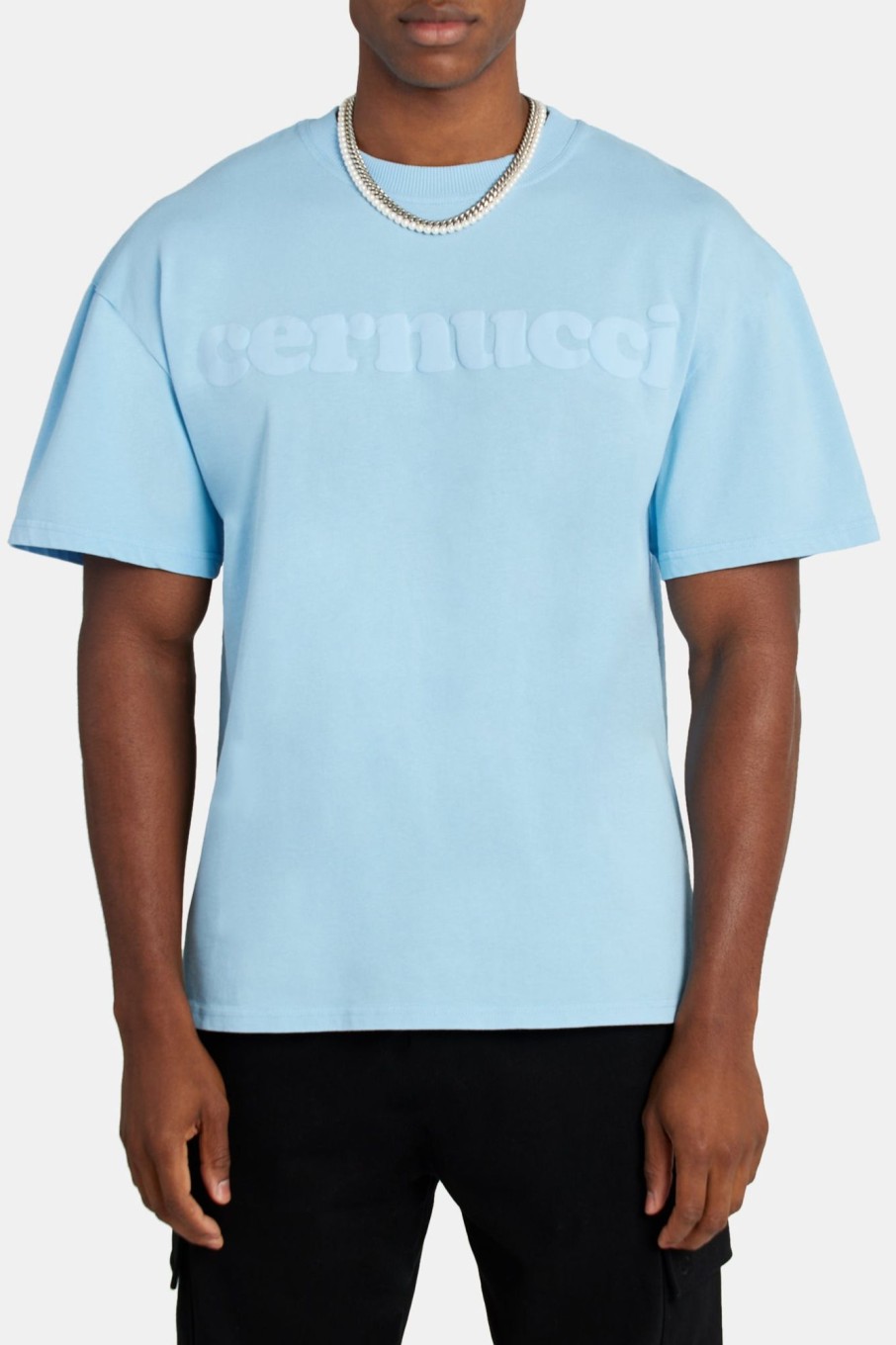 T-Shirts & Vests | cernucci T-Shirts & Vests Boxy Cernucci Logo Puff Print T-Shirt - Light Blue