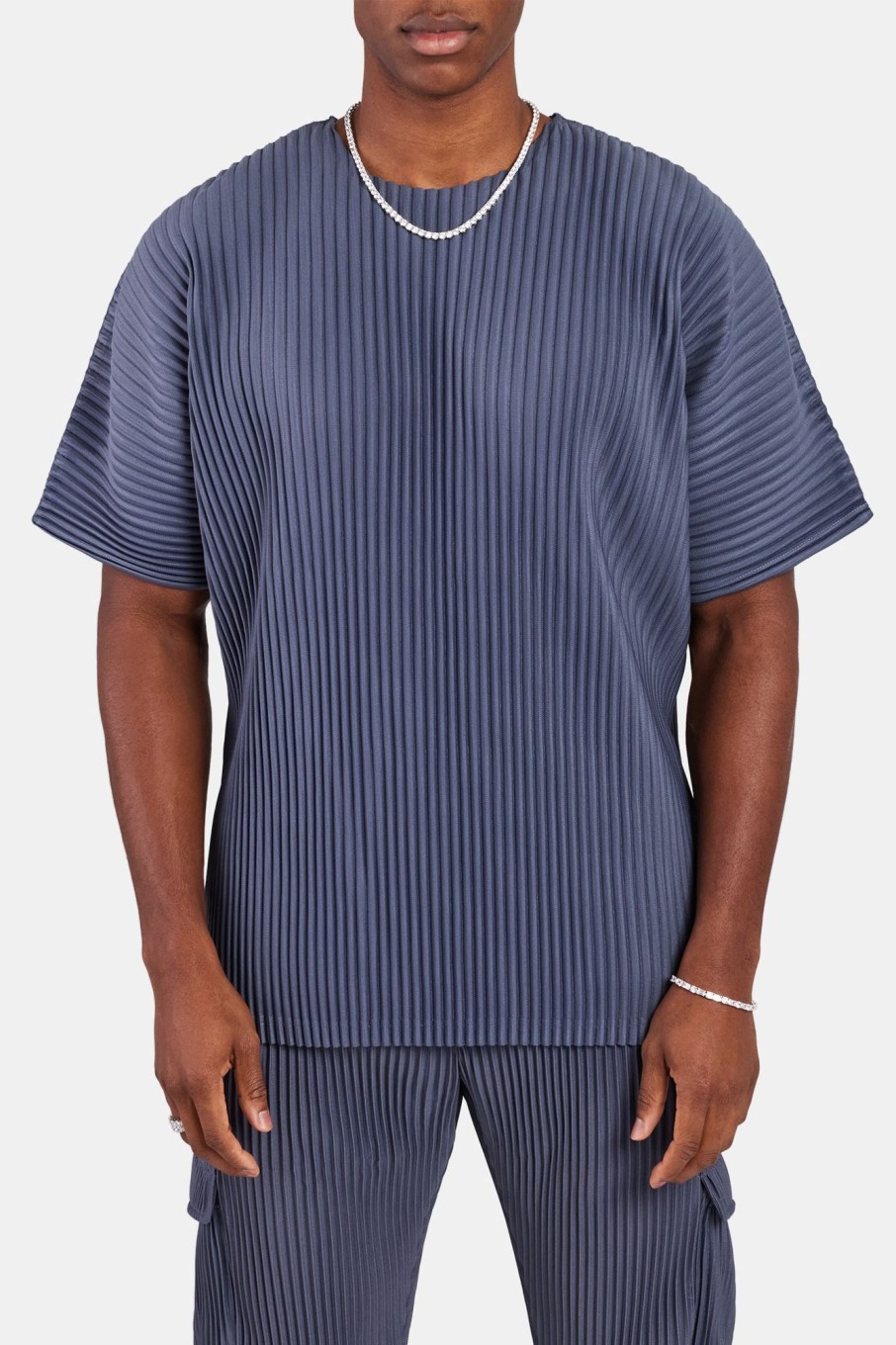 T-Shirts & Vests | cernucci T-Shirts & Vests Oversized Pleated T-Shirt - Dusty Blue