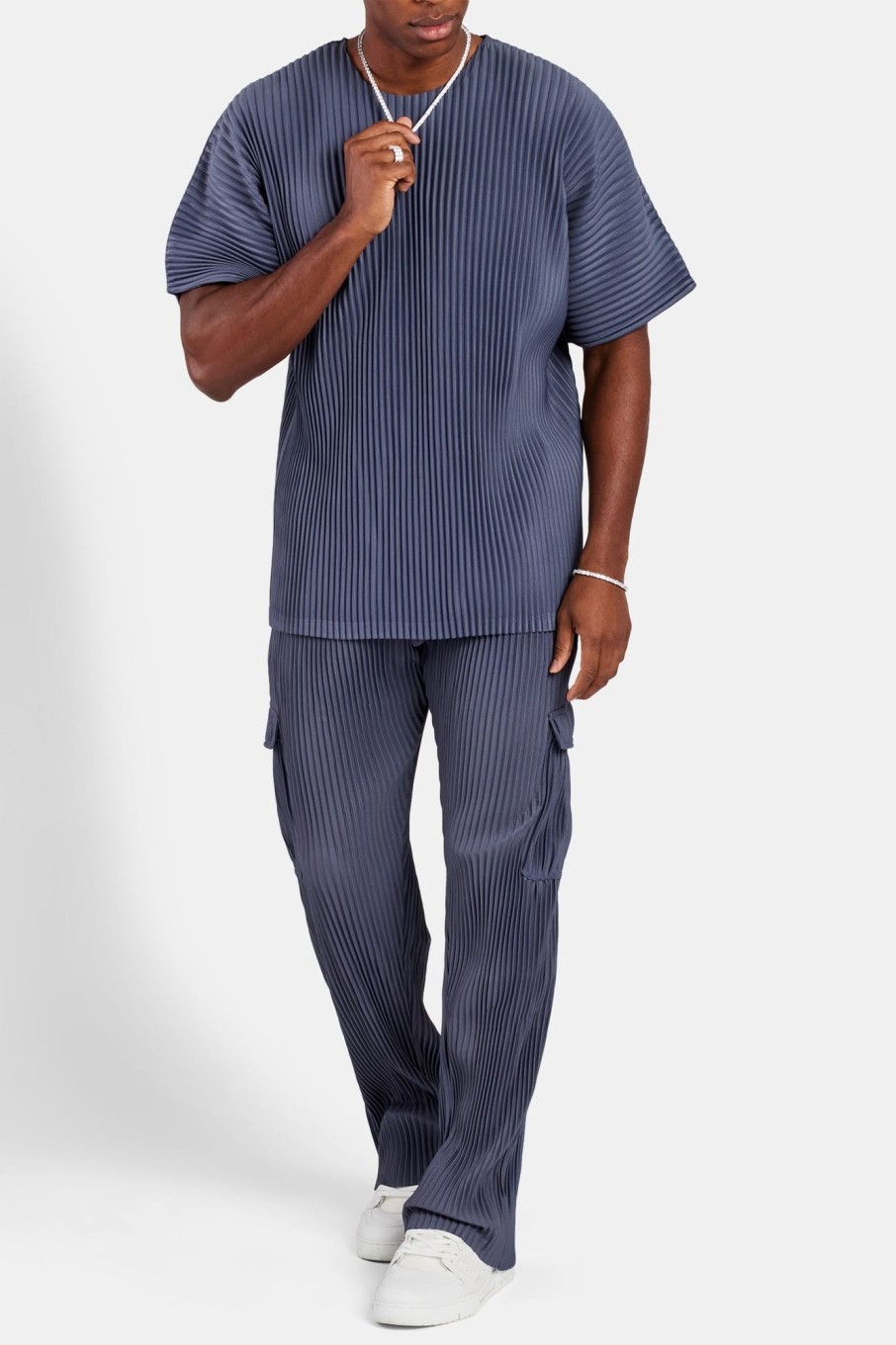 T-Shirts & Vests | cernucci T-Shirts & Vests Oversized Pleated T-Shirt - Dusty Blue