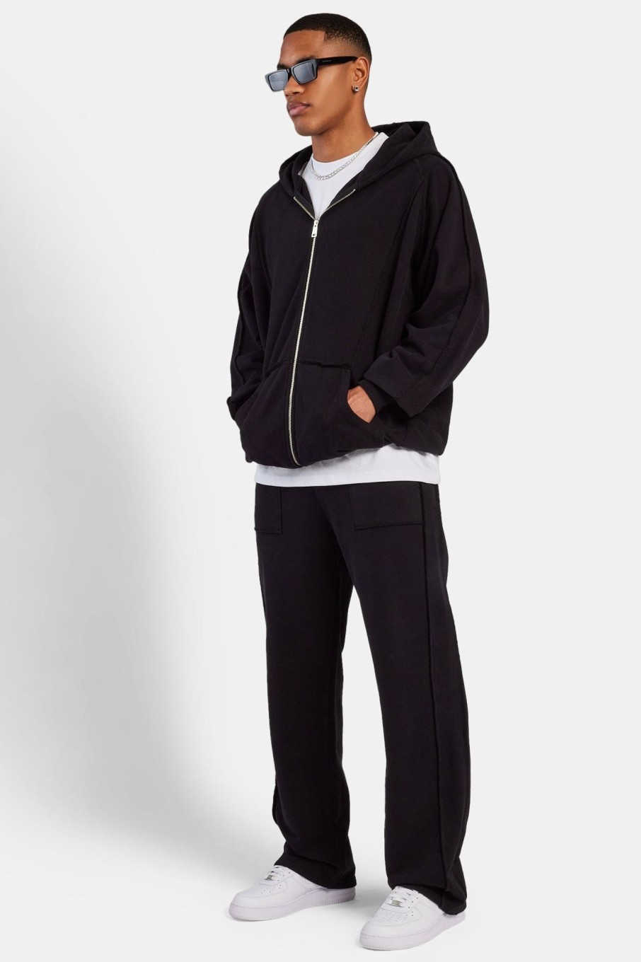 Hoodies & Sweatshirts | cernucci Hoodies & Sweatshirts Exposed Seam Zip Through Hoodie - Black