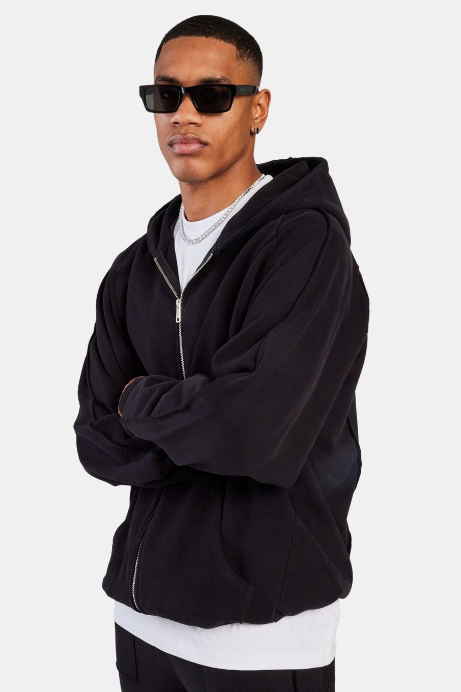 Hoodies & Sweatshirts | cernucci Hoodies & Sweatshirts Exposed Seam Zip Through Hoodie - Black