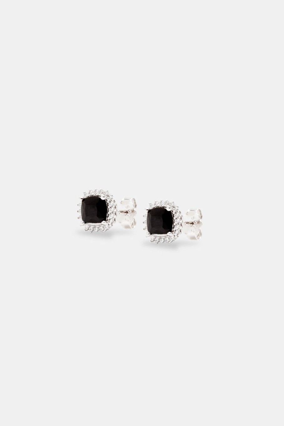 925 Sterling Silver | cernucci 925 Sterling Silver Iced Square Cluster Earrings - Black