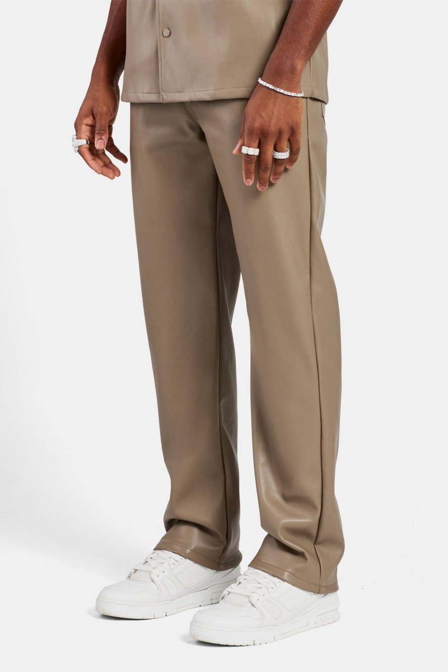 Trousers & Joggers | CLO-BOT-TRO Trousers & Joggers Faux Leather Trouser - Taupe