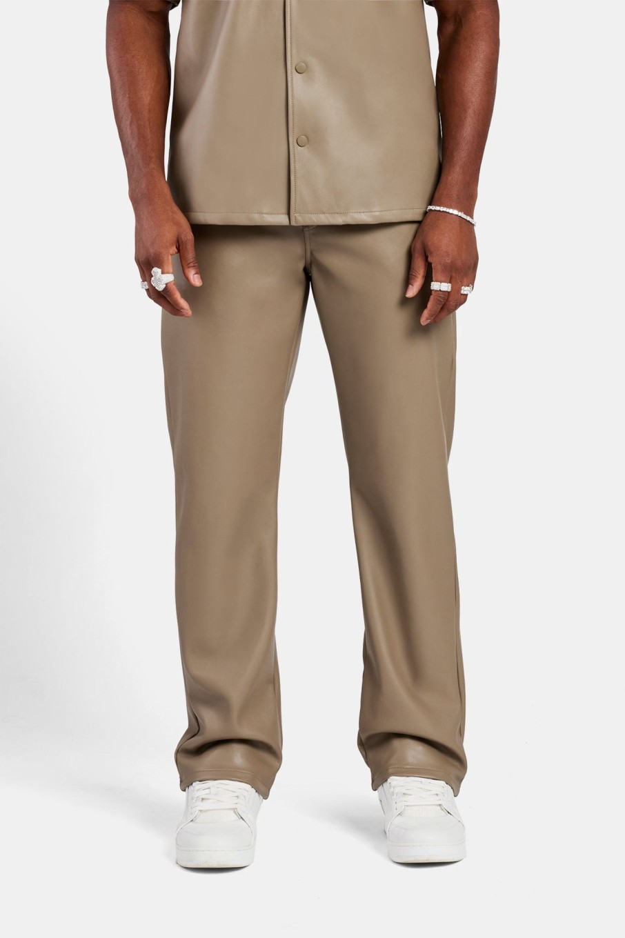 Trousers & Joggers | CLO-BOT-TRO Trousers & Joggers Faux Leather Trouser - Taupe