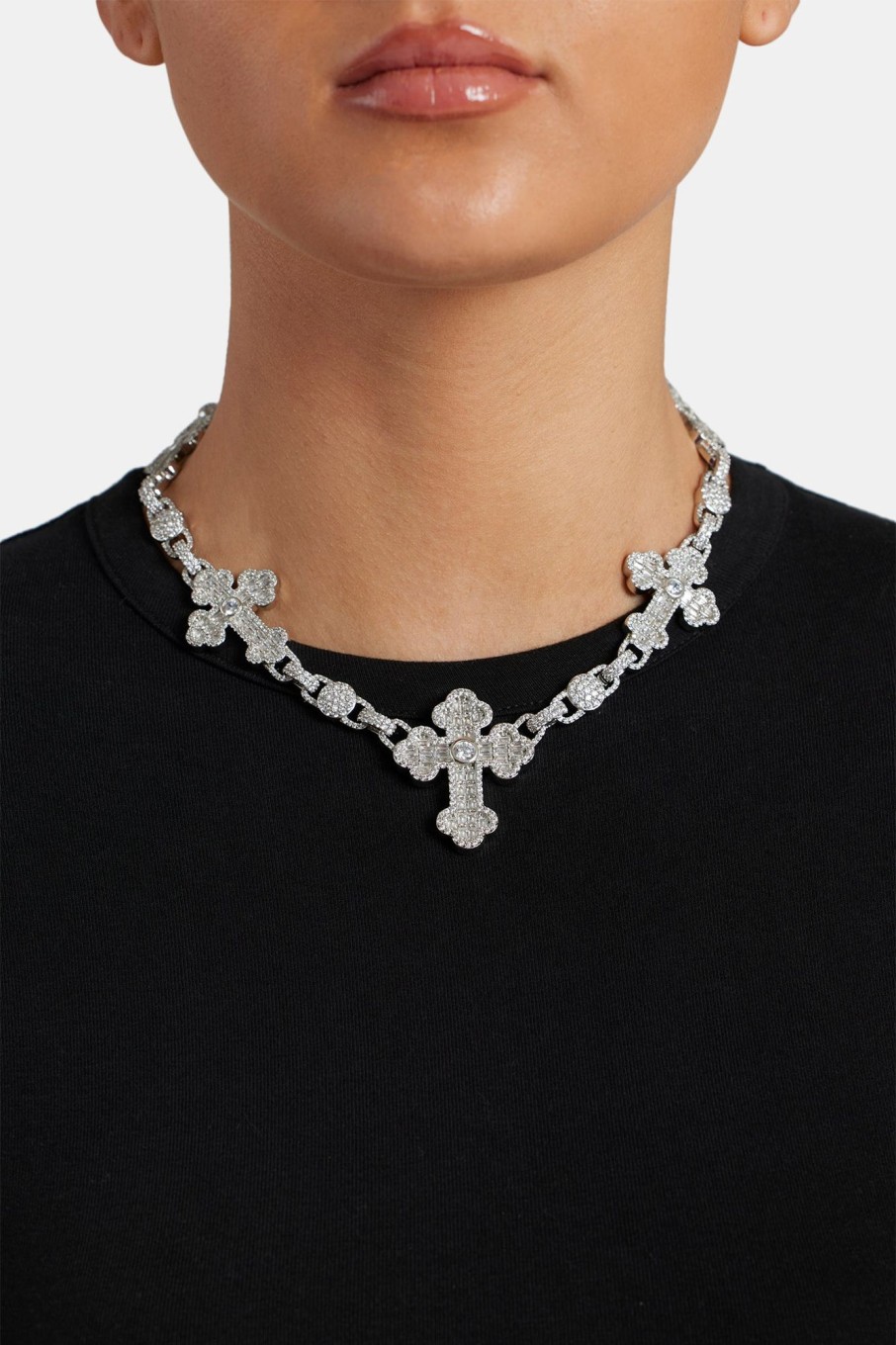 Iced Jewellery | JWL-CHN Iced Jewellery Iced Baguette Cz Cross Drop Necklace