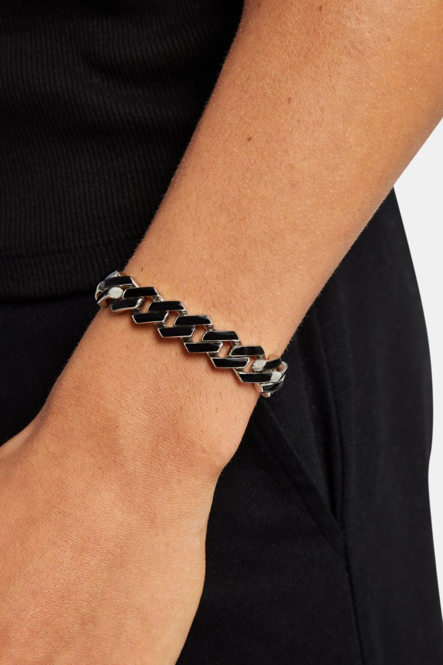 Bracelets & Bangles | cernucci Bracelets & Bangles 14Mm Stainless Steel Black Enamel Prong Cuban Bracelet