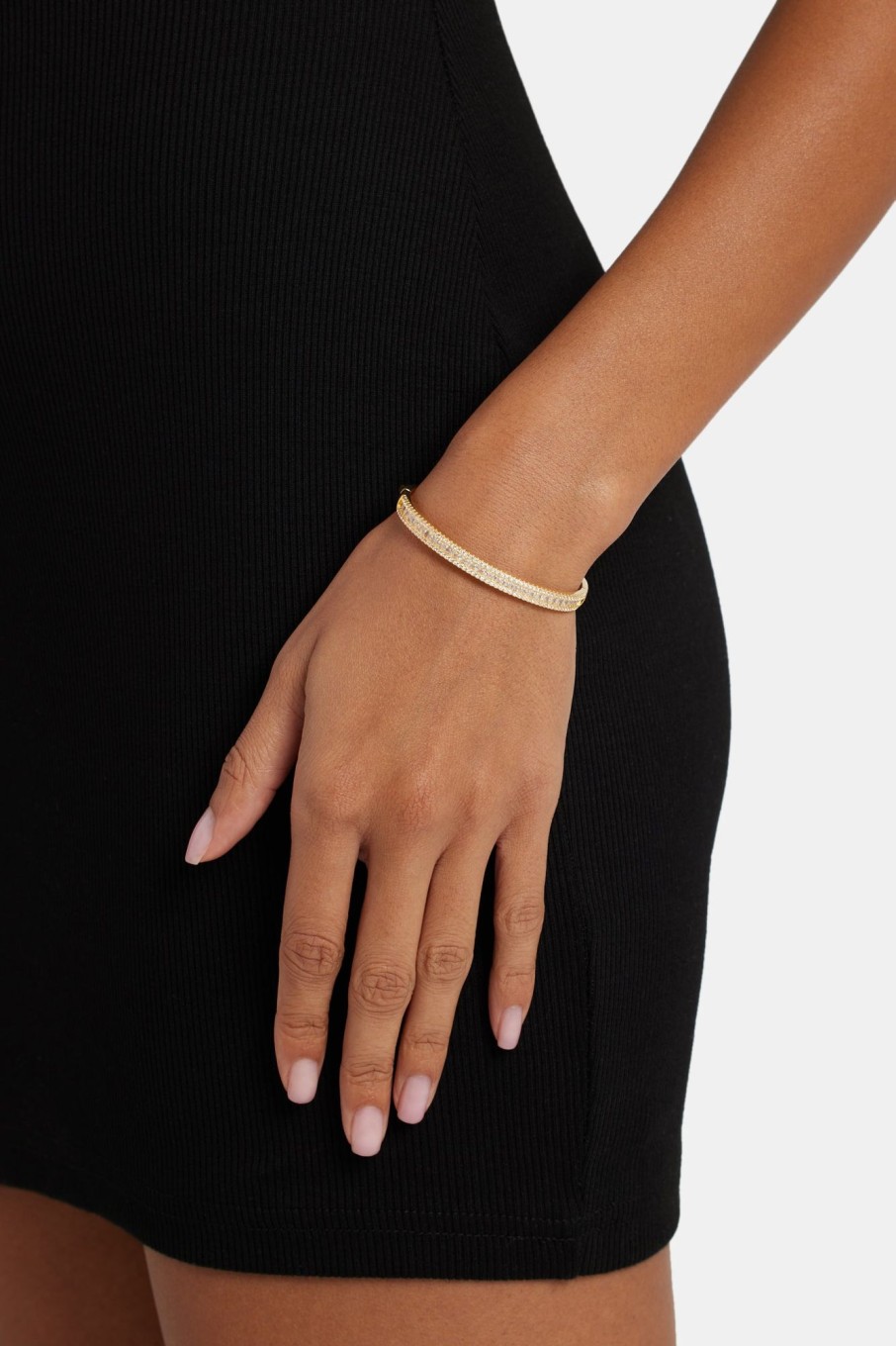 Bracelets & Bangles | JWL-BRA Bracelets & Bangles 5Mm Gold Plated Iced Baguette Cz Bangle