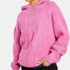 Knitwear | CLO-TOP-HS-KTW-HOOD Knitwear Womens Ccc Cable Knit Varsity Hoodie - Pink