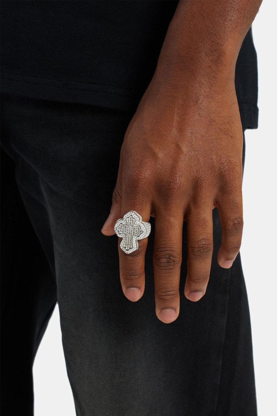 Cross Jewellery | cernucci Cross Jewellery 32Mm 925 Iced Cz Cross Ring