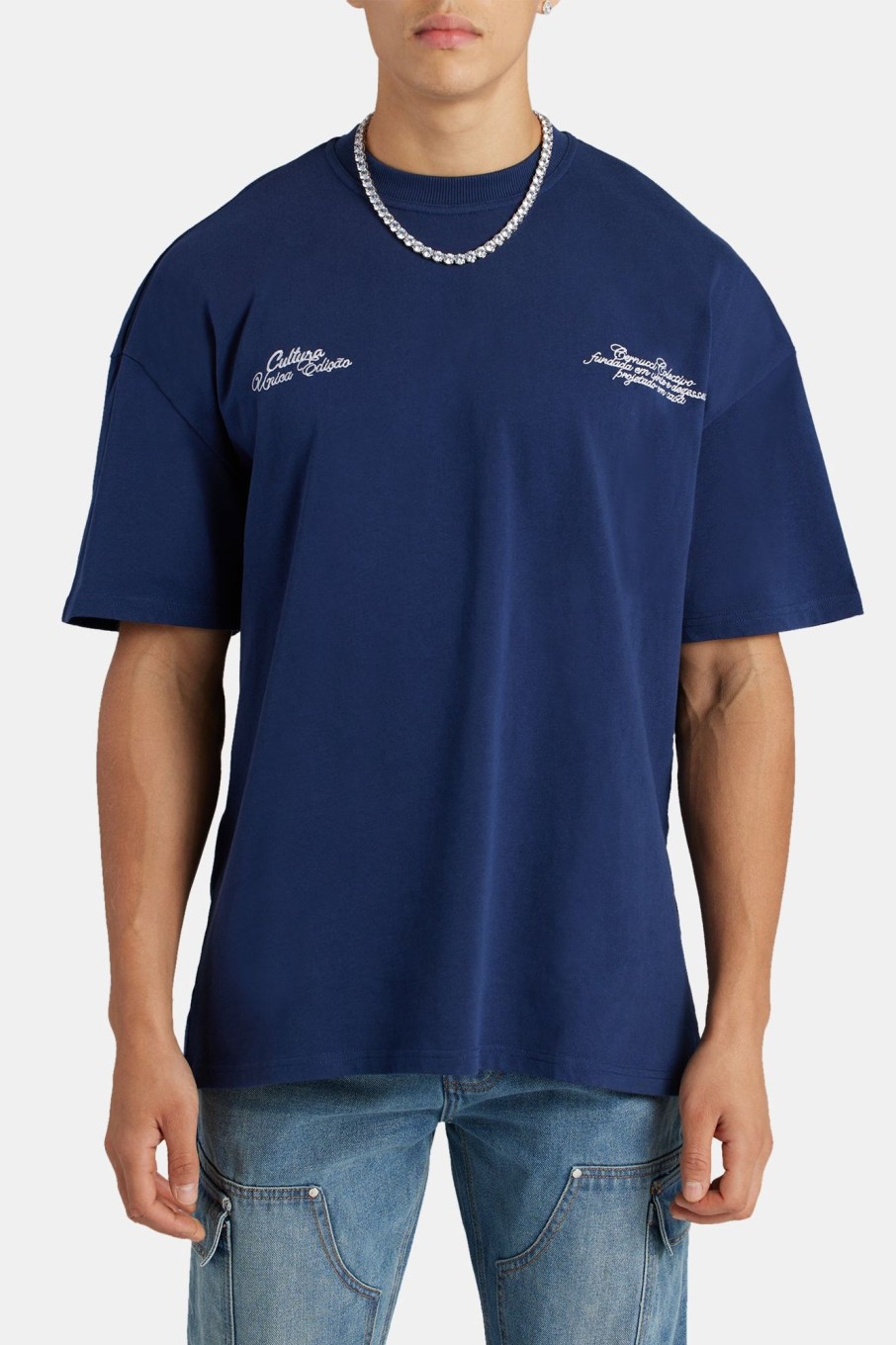 T-Shirts & Vests | cernucci T-Shirts & Vests Oversized Cherub Frame Graphic T-Shirt - Navy