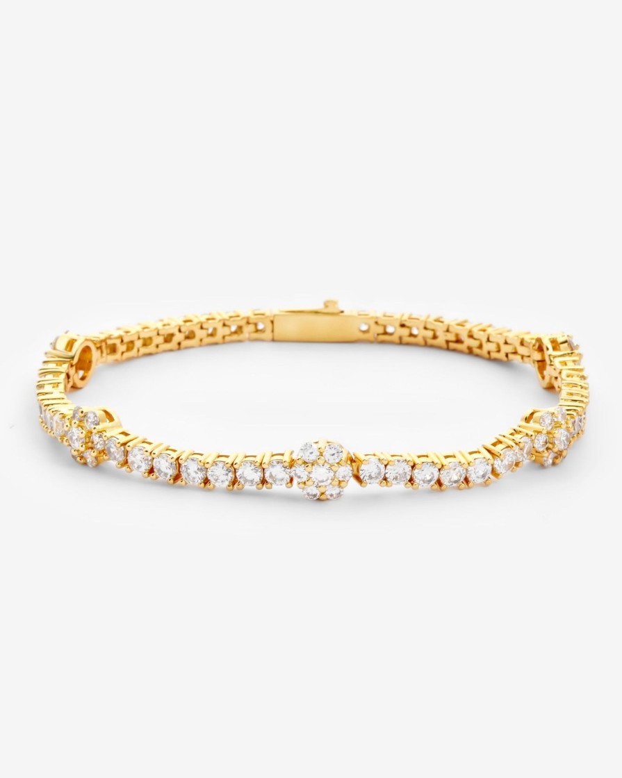 Bracelets & Bangles | JWL-BRA Bracelets & Bangles Iced Floral Detail Tennis Bracelet - Gold