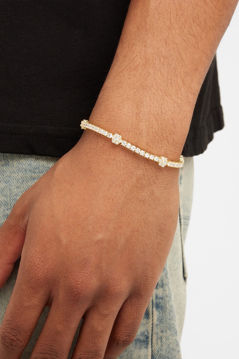 Bracelets & Bangles | JWL-BRA Bracelets & Bangles Iced Floral Detail Tennis Bracelet - Gold