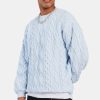 Knitwear | CLO-TOP-KTW Knitwear Cable Knit Varsity Sweater - Blue