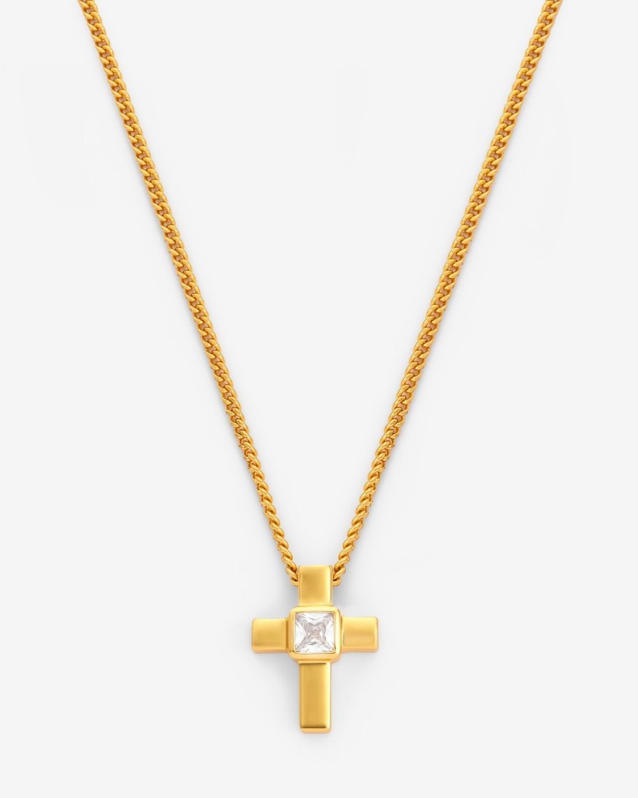 Necklaces | JWL-NECK Necklaces Iced Cross Box Chain Necklace - Gold