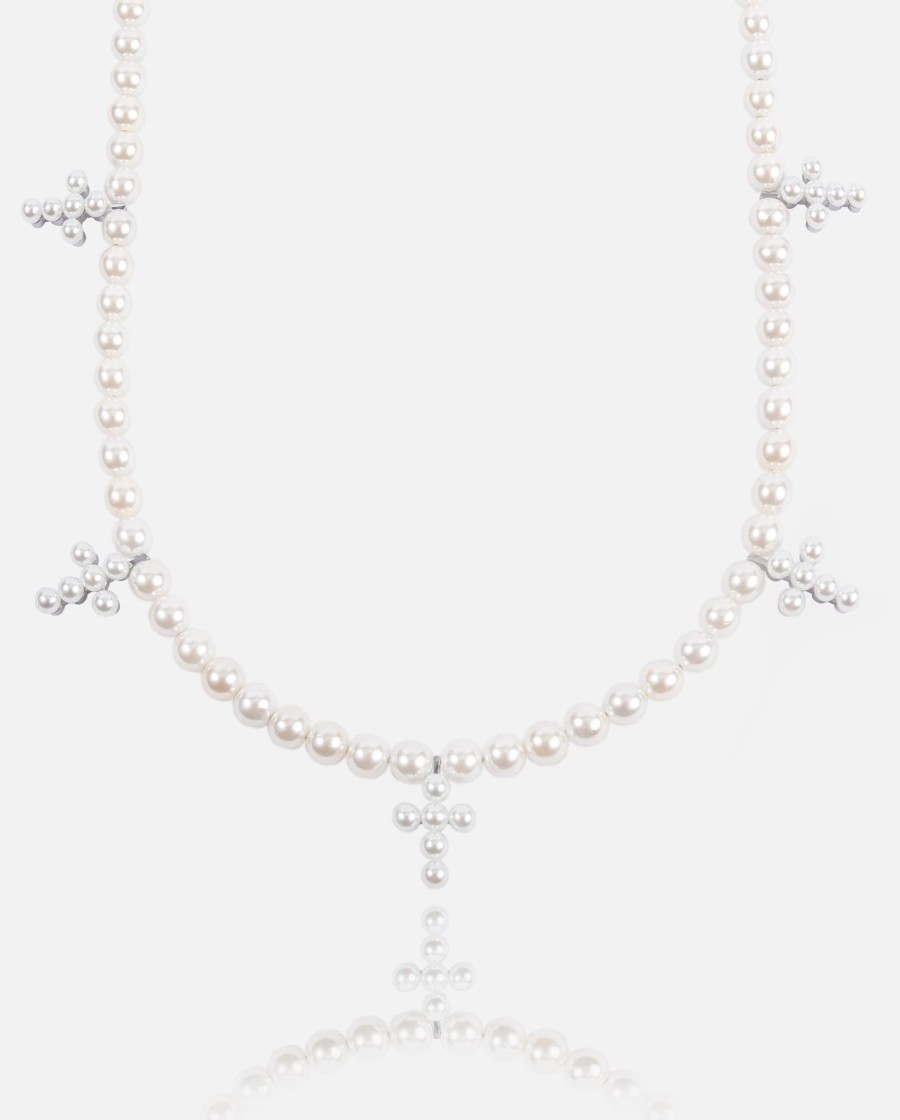 Necklaces | cernucci Necklaces 6Mm Pearl Cross Necklace