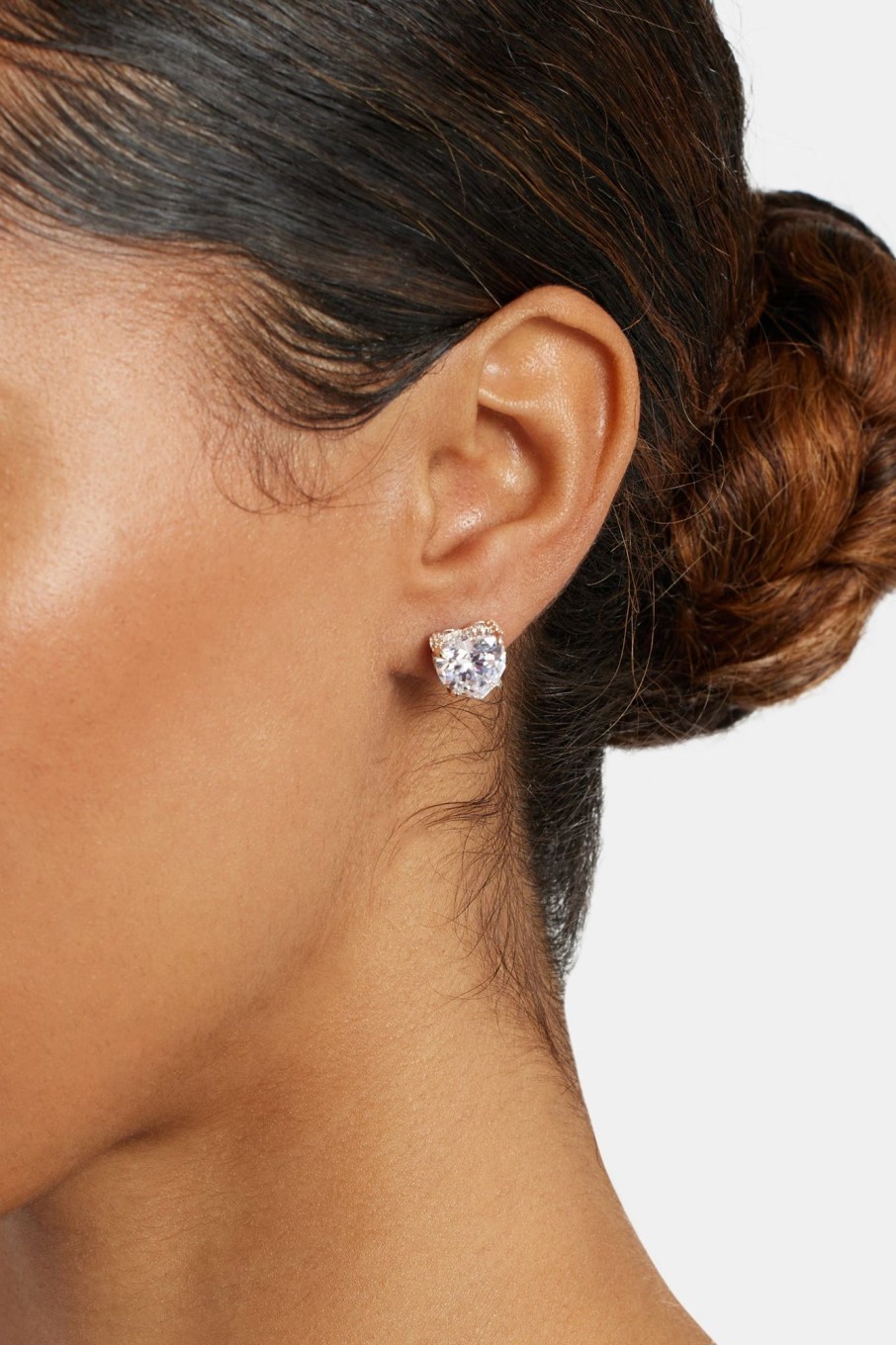 Iced Jewellery | JWL-EAR Iced Jewellery 10Mm Sterling Silver Iced Cz Heart Stud Earrings