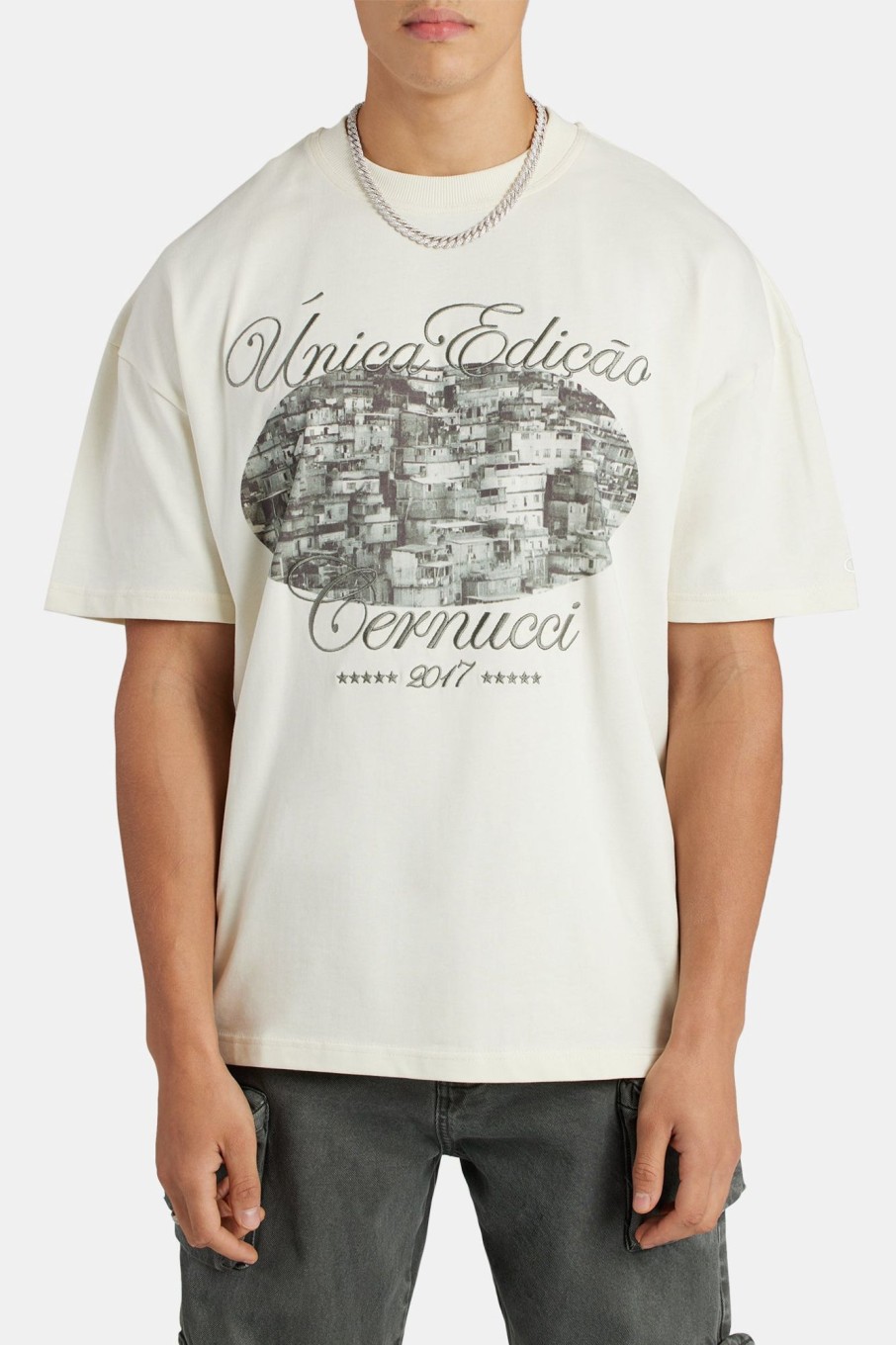 T-Shirts & Vests | cernucci T-Shirts & Vests Oversized Favela Graphic T-Shirt - Ecru