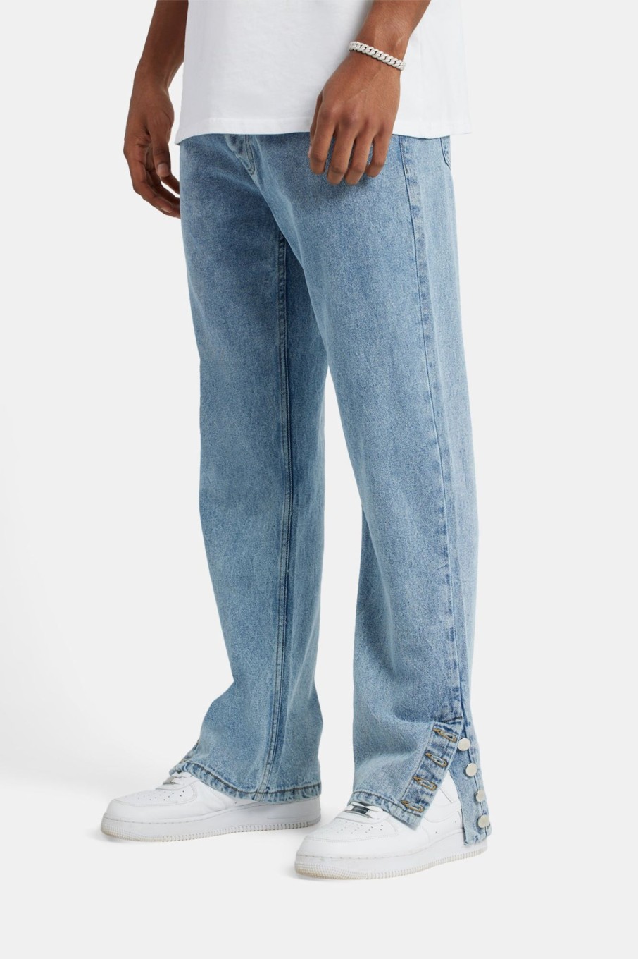 Jeans | CLO-BOT-DEN Jeans Relaxed Button Hem Detail Jeans - Light Blue