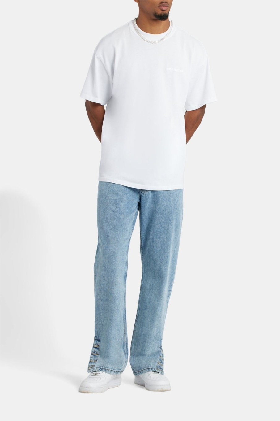 Jeans | CLO-BOT-DEN Jeans Relaxed Button Hem Detail Jeans - Light Blue