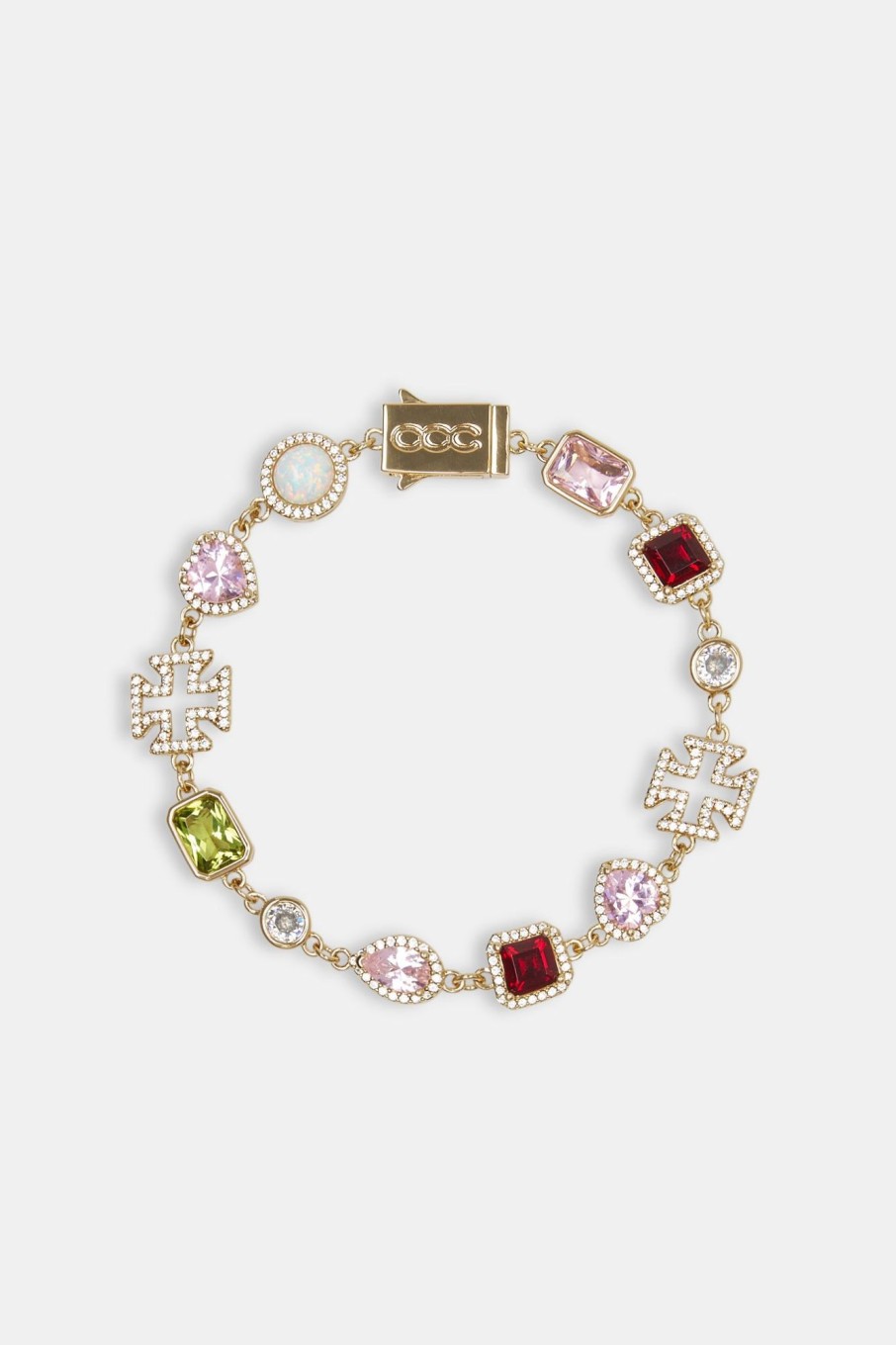 Iced Jewellery | cernucci Iced Jewellery Pink Heart Multi Gem Bracelet - Gold