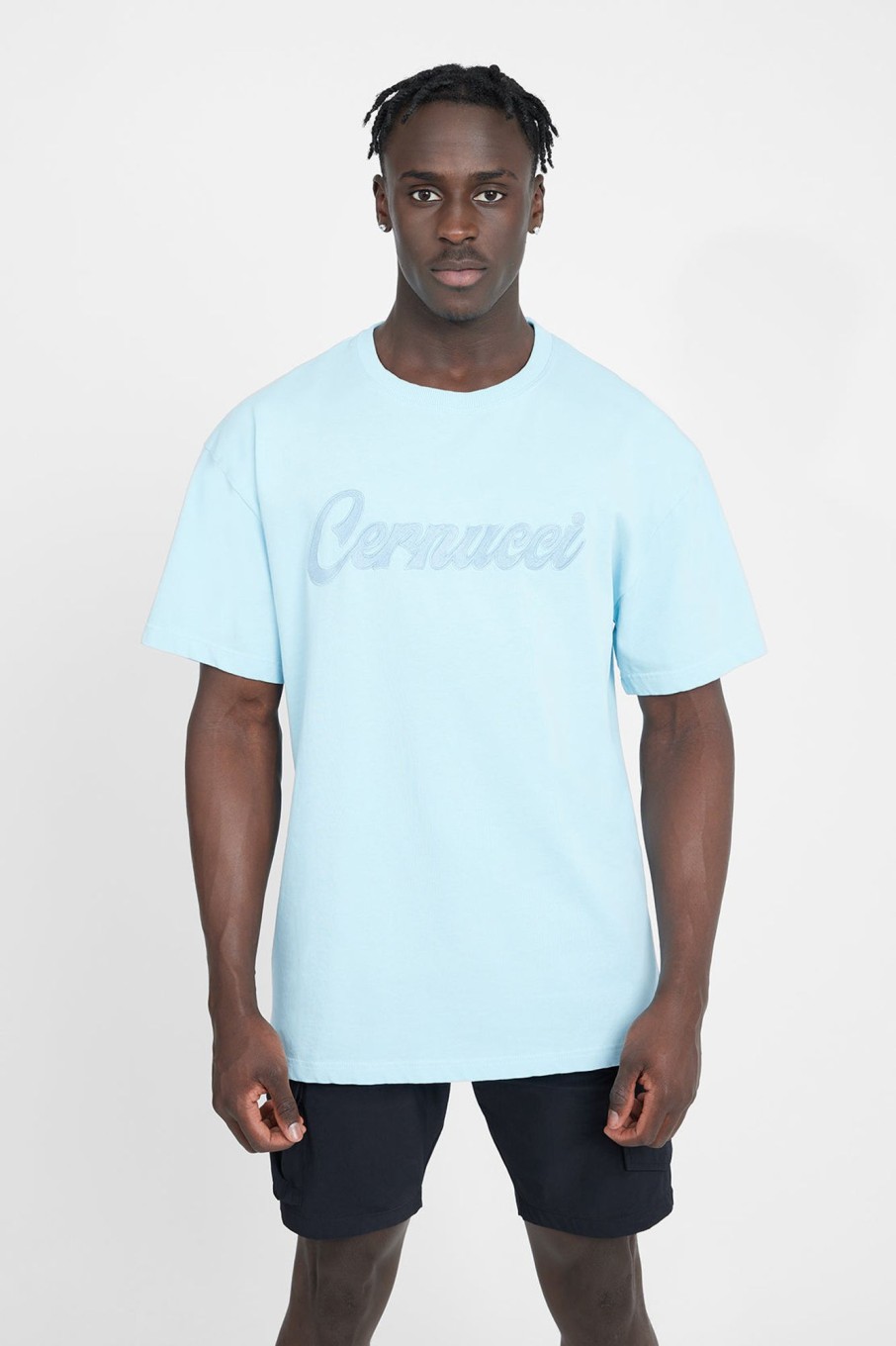 T-Shirts & Vests | cernucci T-Shirts & Vests Oversized Cernucci Classic Embroidered T-Shirt - Baby Blue