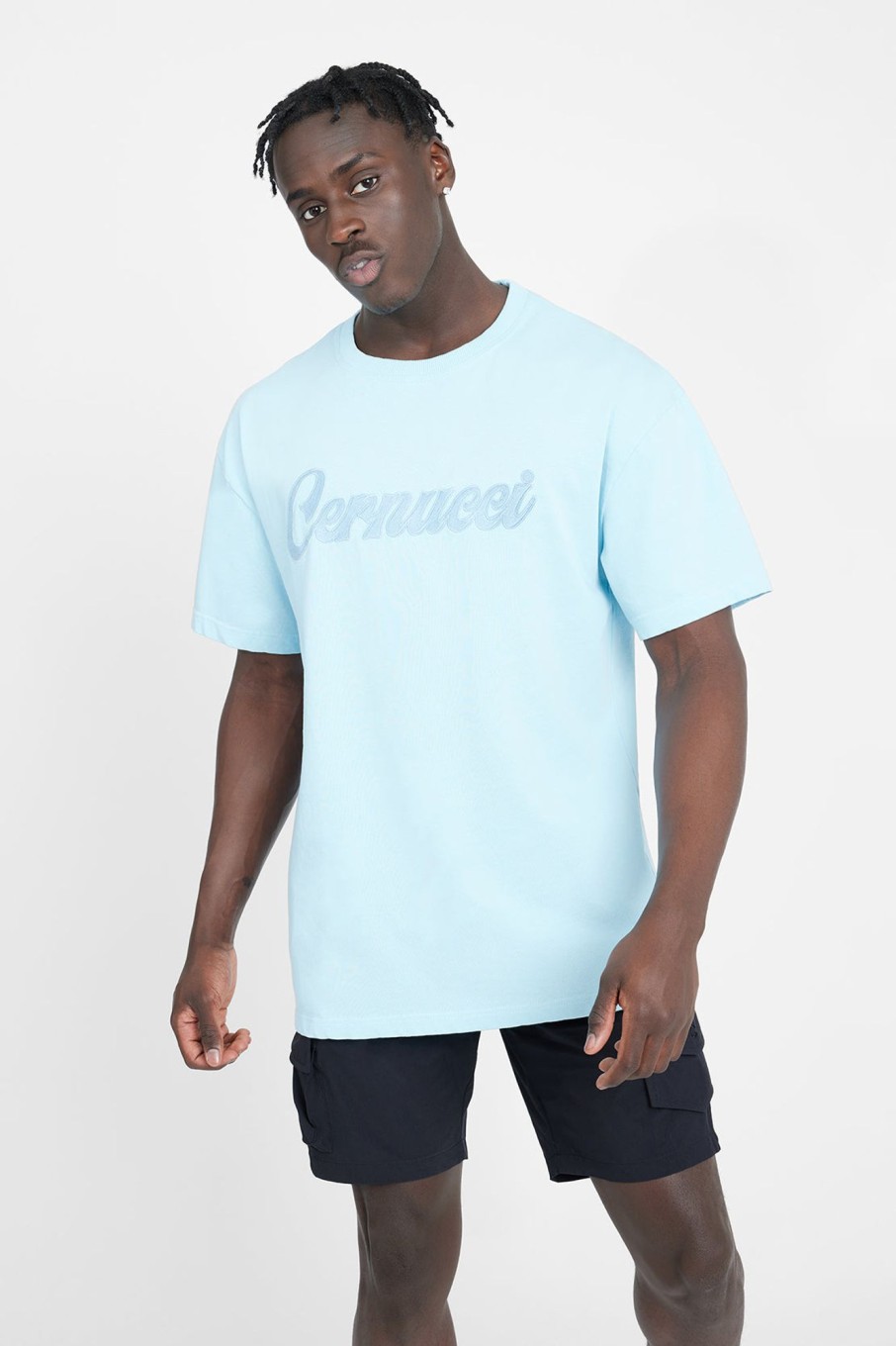 T-Shirts & Vests | cernucci T-Shirts & Vests Oversized Cernucci Classic Embroidered T-Shirt - Baby Blue