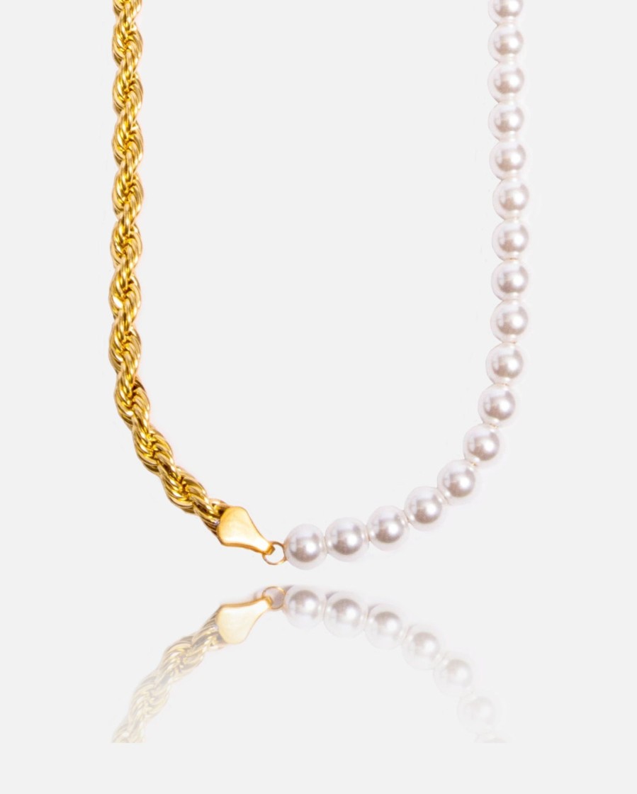 Necklaces | cernucci Necklaces Half Pearl U0026 Rope Necklace - Gold