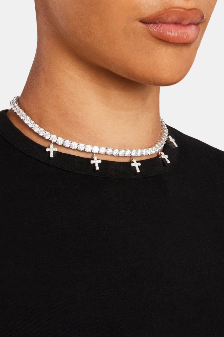 Chokers | JWL-CHN Chokers Iced Tennis Drop Cross Choker